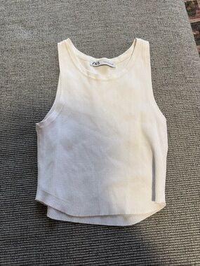 Zara white Ribbed Sleeveless Crop Tank